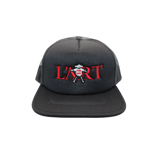 L'ART Barred Eyes Panda embroidered Trucker